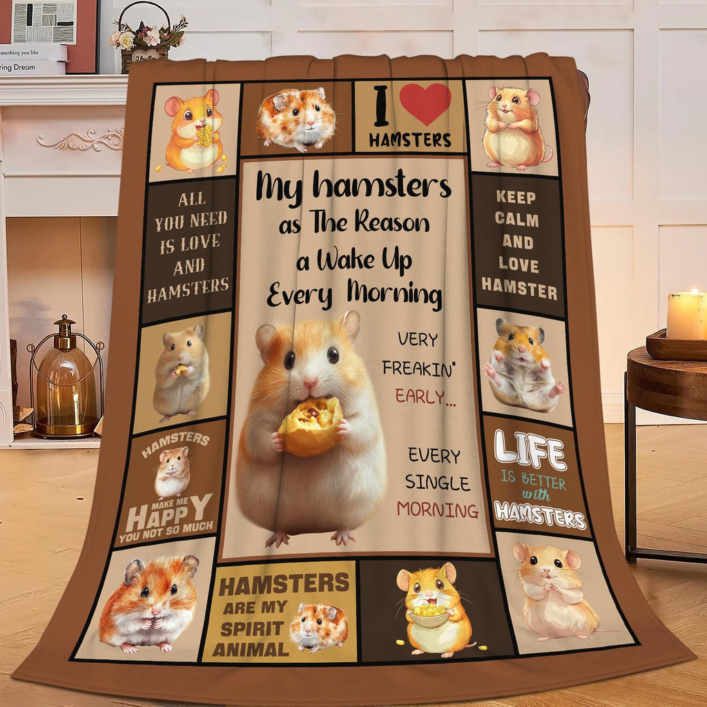 Hamster Blanket Hamsters Throw Blanket Flannel Stuff Merch Cozy Decor Fleece Plush Fuzzy Warm Soft Lightweight Bedding Gifts for Lover Girls Women Men Boy Couch Sofa 80"X60"