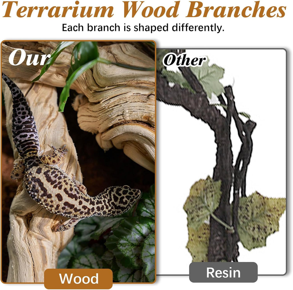 Reptile Branch Decor 2 Pack Snake Climbing Wood Branches Lizard Habitat Decorations Terrarium Natural Forest Tree Trunk Ornament for Bearded Dragon Geckos Chameleon Frog
