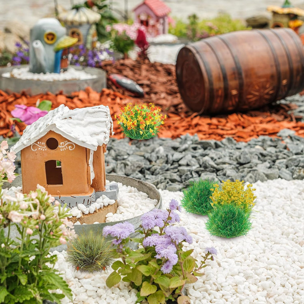 201 Pcs Miniature Terrain Static Grass Tufts Flower Cluster Vegetation Groups Self-Adhesive Artificial Model Grass for DIY Scenery, Model Trains, Miniature Bases & Dioramas