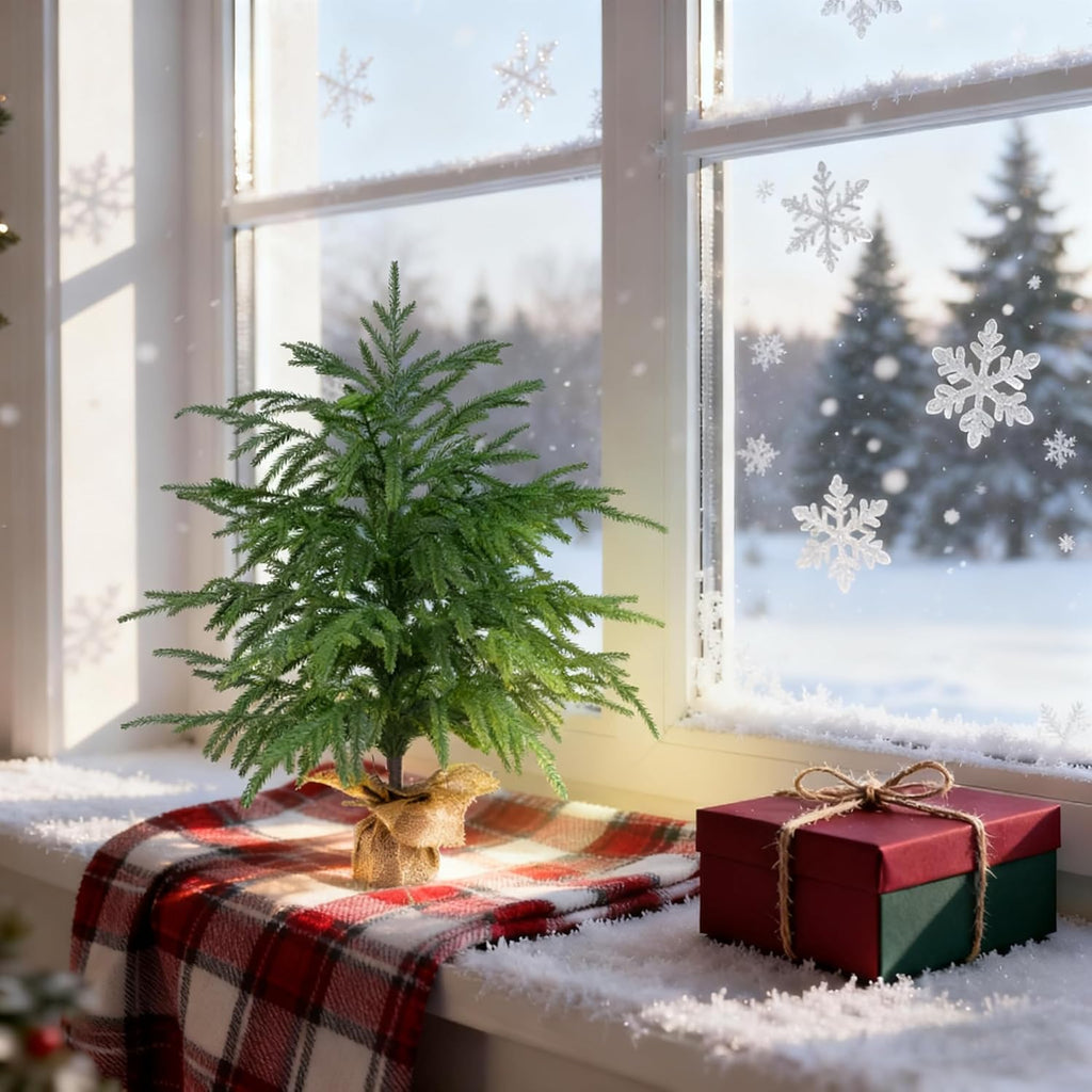 2FT Artificial Norfolk Pine Tree, 1pc Artificial Christmas Tree Faux Potted Plants for Front Porch Christmas Indoor Outdoor Decor
