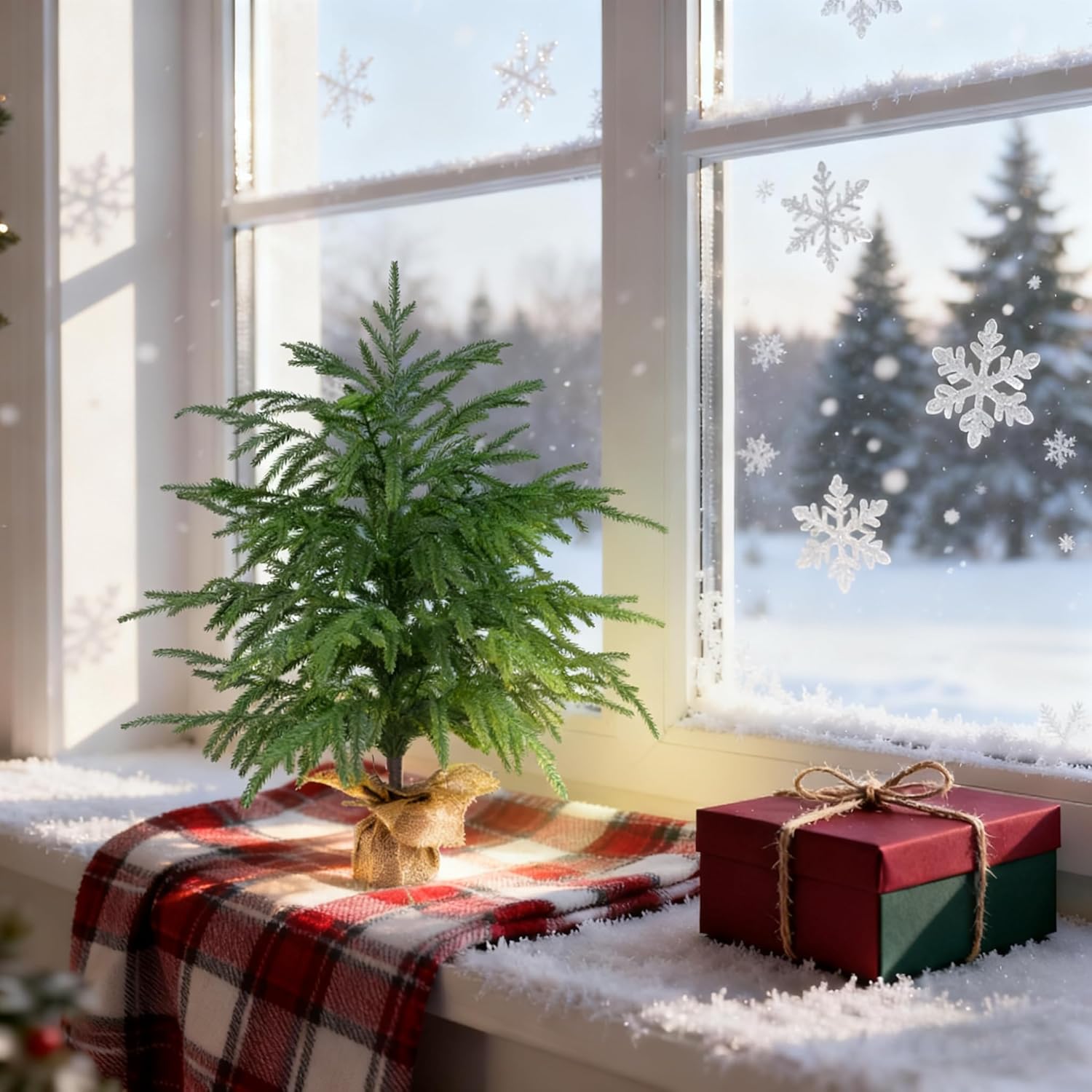 2FT Artificial Norfolk Pine Tree, 1pc Artificial Christmas Tree Faux Potted Plants for Front Porch Christmas Indoor Outdoor Decor