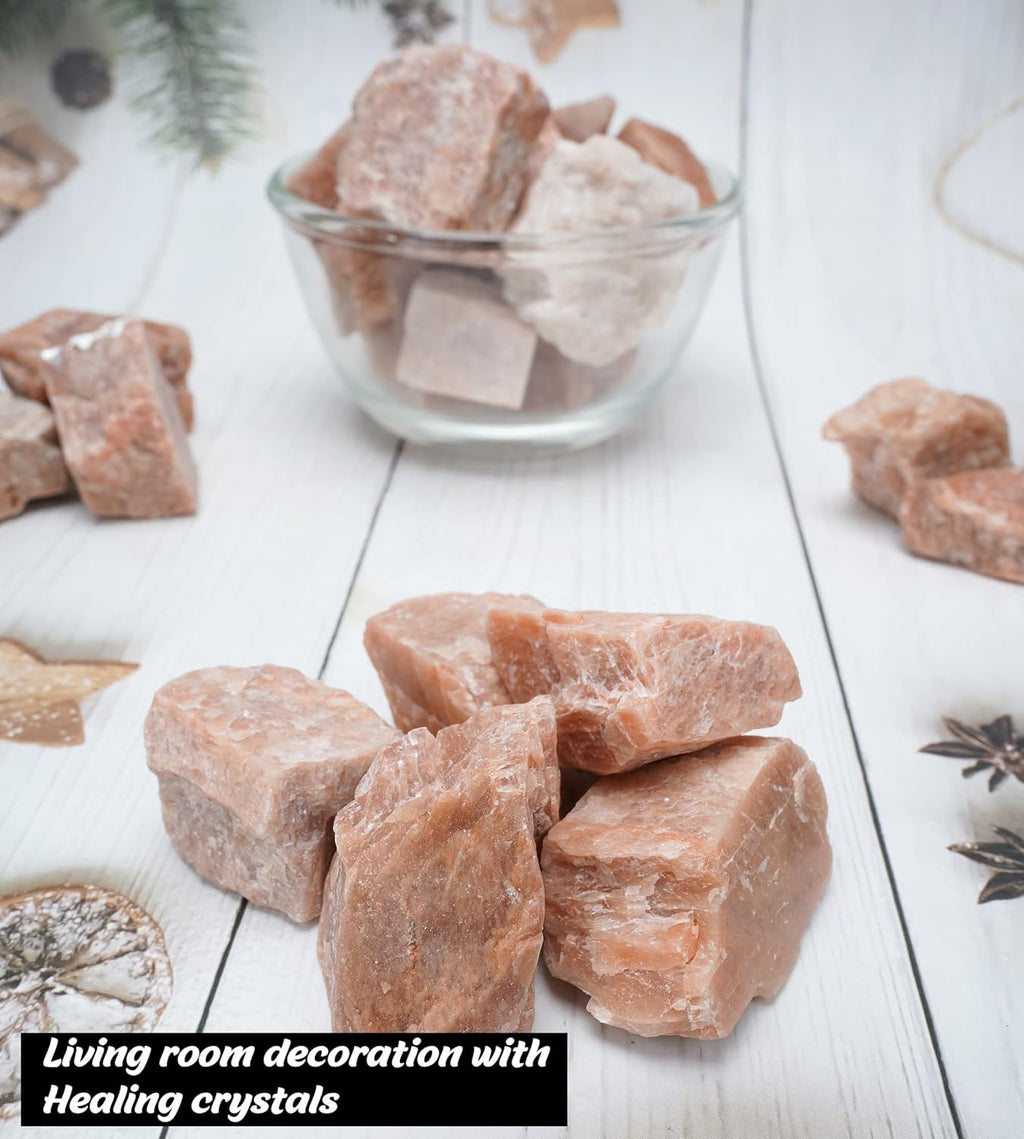 Crocon 1LB Peach Moonstone Rough Bulk Natural Stone Raw Gemstone Tumbling Cabbing Polishing Gem Mining Chakra Balancing Reiki Healing Good Luck Home Office Decor