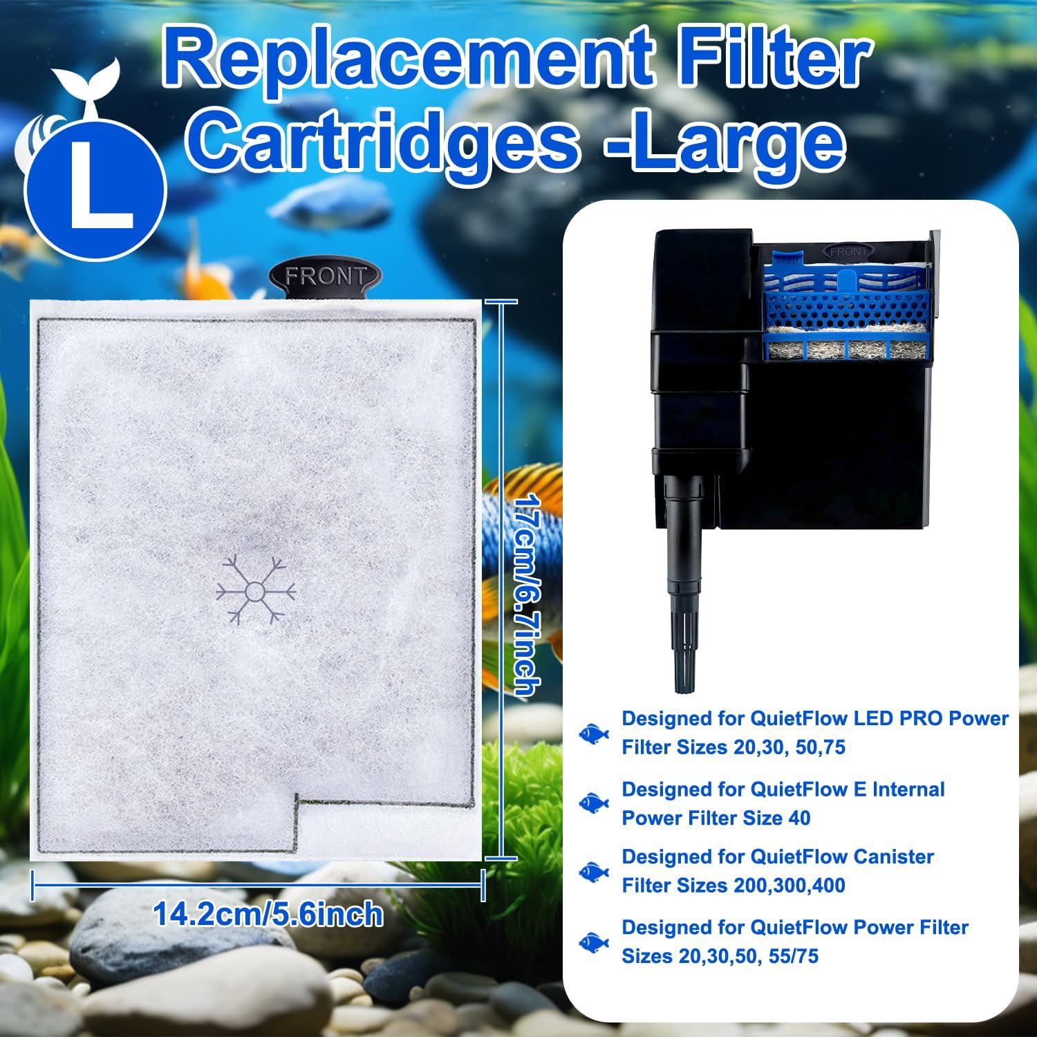 10Pack Large Replacement Filters Cartridges Compatible with Aqueon QuietFlow LED Power Filter Size 20/30/50/75 & E Internal Power Size 40 & Canister Filter Size 200/300/400 & Zilla Size 40