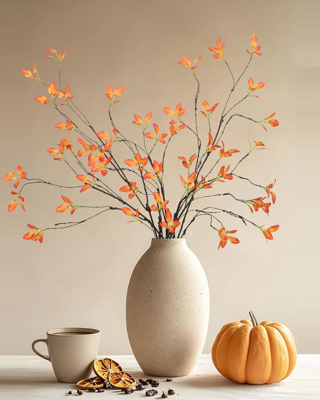 DuHouse 24" 5Pcs Artificial Ficus Branches Artificial Fall Greenery Stems Branches for Vase Filler Home Decor Table Centerpieces Garden Decoration(Orange)
