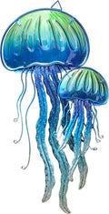 JOYBee Ocean Jellyfish Wall Art Decor-Sea Life Nautical Home Hanging Decor-Glass&Metal Jellyfish Decoration for Pool,Beach,Patio,Living Room,Bathroom,Boat, Coastal Decorations(17inch)