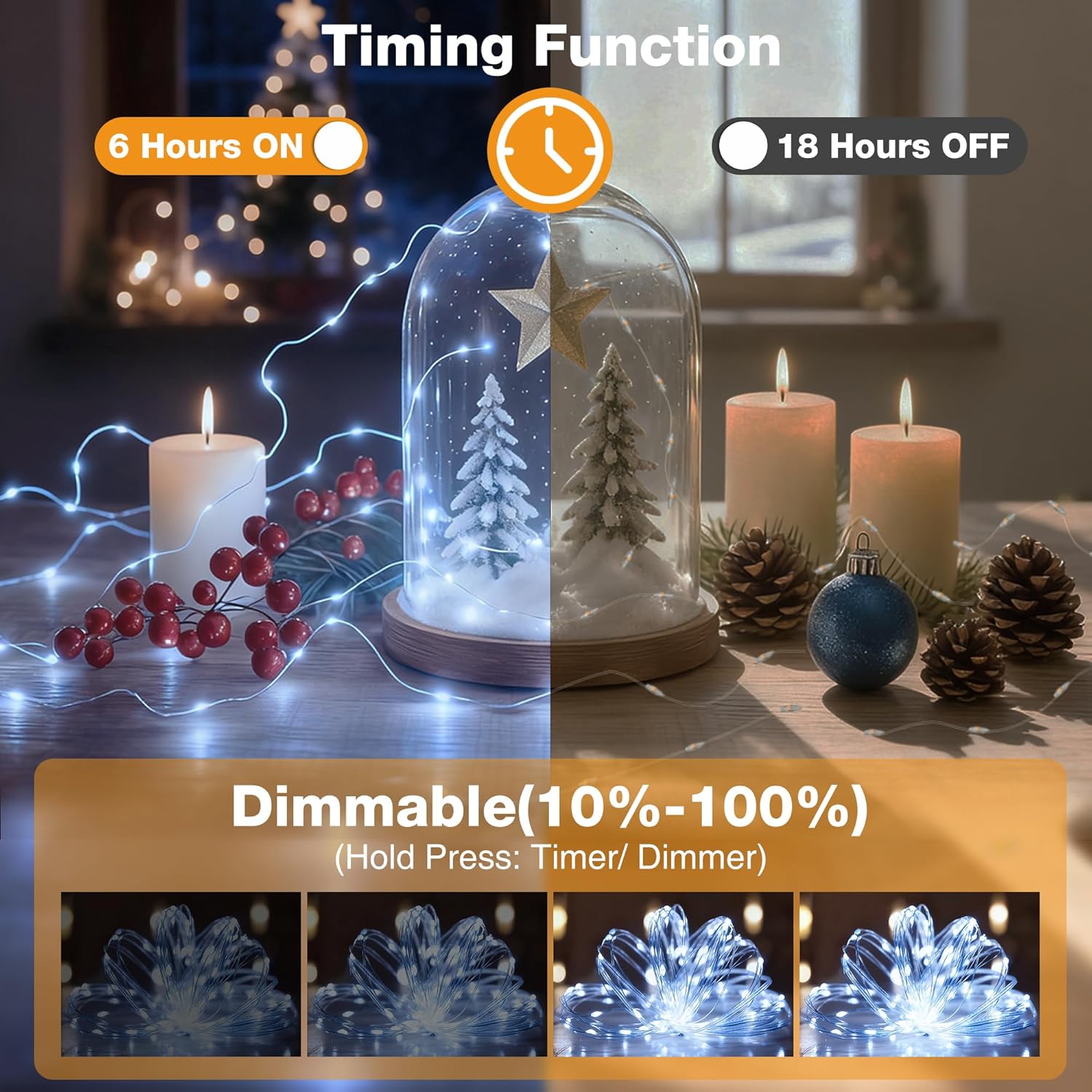 6 Pack 16FT 50 LED Fairy Lights Battery Operated with Timer, 8 Modes USB Mini Twinkle Light, Small String Lights for Christmas Tree Wreath Vase Bedroom DIY Wedding Decorations-Cold White