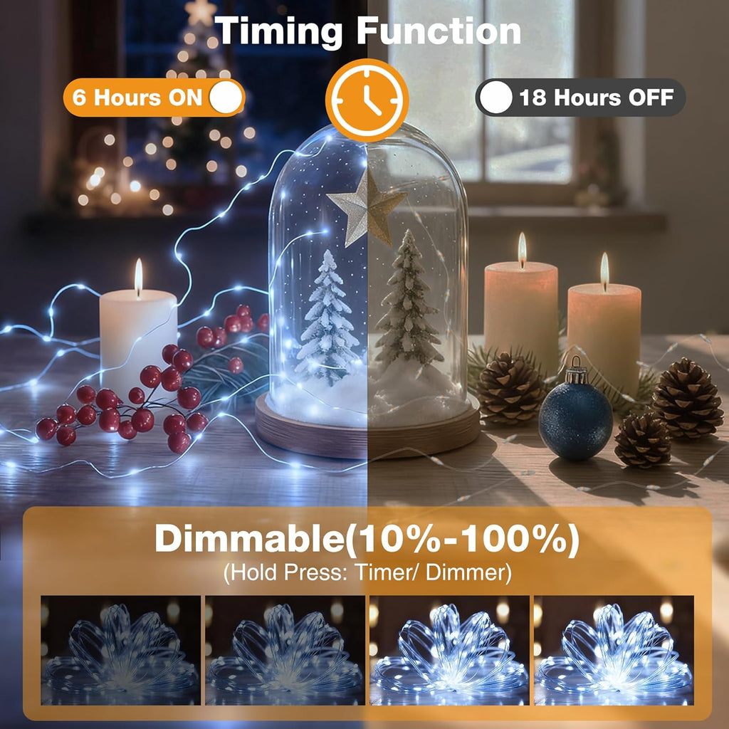 16FT 50 LED Fairy Lights Battery Operated with Timer, 8 Modes USB Mini Twinkle Light, Small String Lights for Christmas Tree Wreath Vase Bedroom DIY Wedding Party Decorations-Cold White