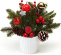 12 Inch Tabletop Christmas Tree with White Ceramic Potted,Mini Christmas Tree Holiday Decorations with Apples Pine Cones Gold Xmas Ball Berries for Home Indoor Xmas Tabel Decor