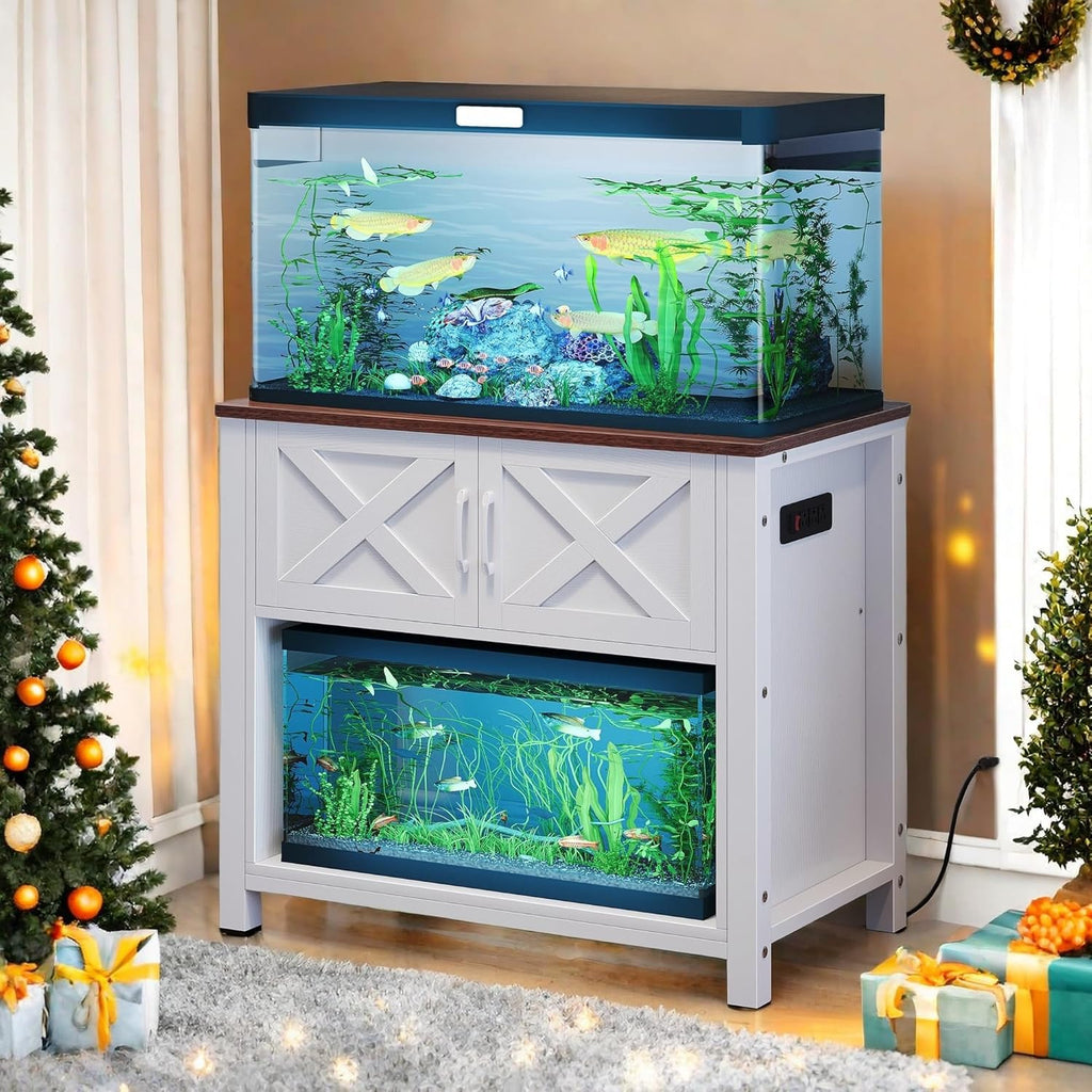 YITAHOME Heavy Duty 40-50 Gallon Aquarium Stand with Power Outlets, Cabinet for Fish Tank Accessories Storage - Metal Fish Tank Stand Suitable for Fish, Turtle, 660LBS Capacity, White