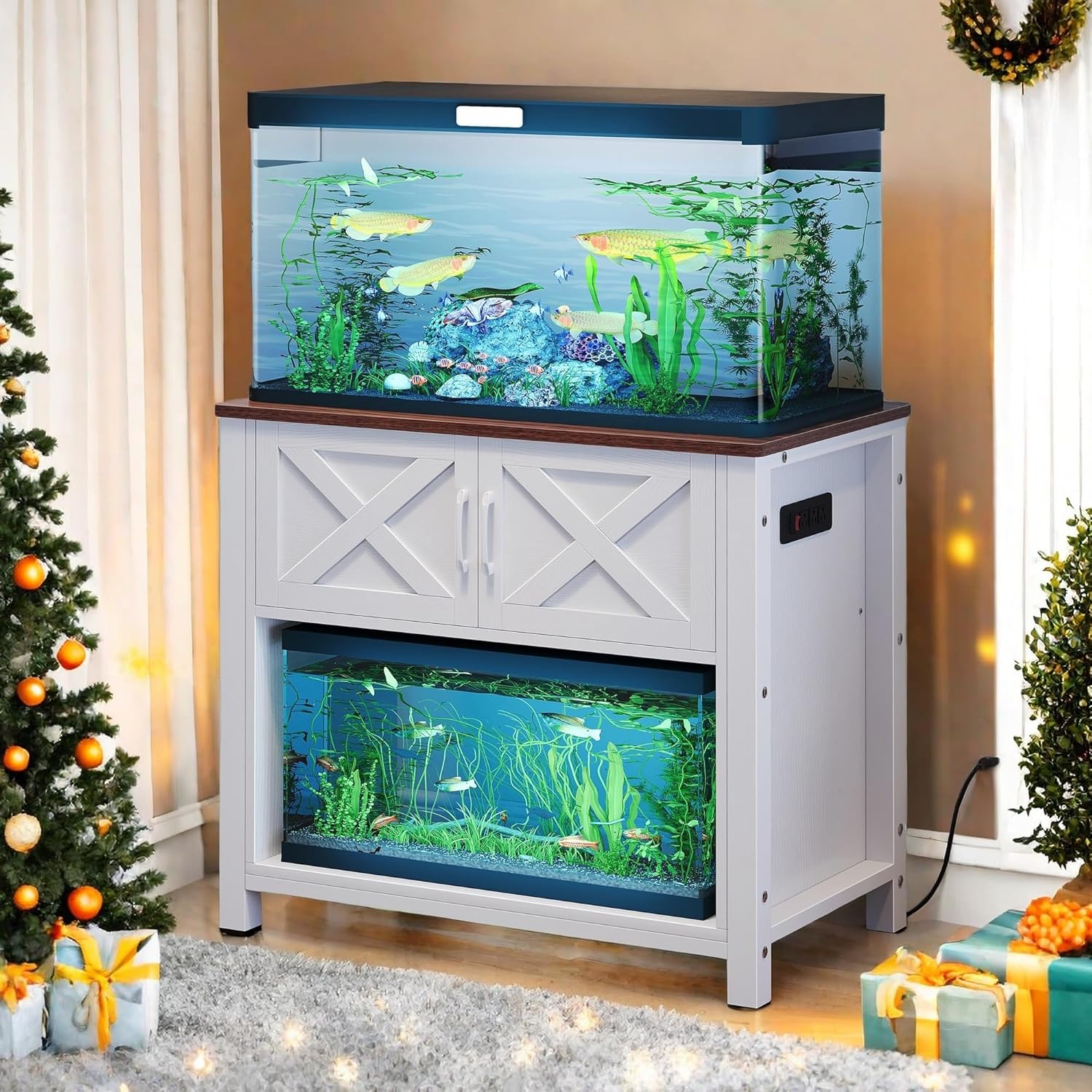YITAHOME Heavy Duty 40-50 Gallon Aquarium Stand with Power Outlets, Cabinet for Fish Tank Accessories Storage - Metal Fish Tank Stand Suitable for Fish, Turtle, 660LBS Capacity, White