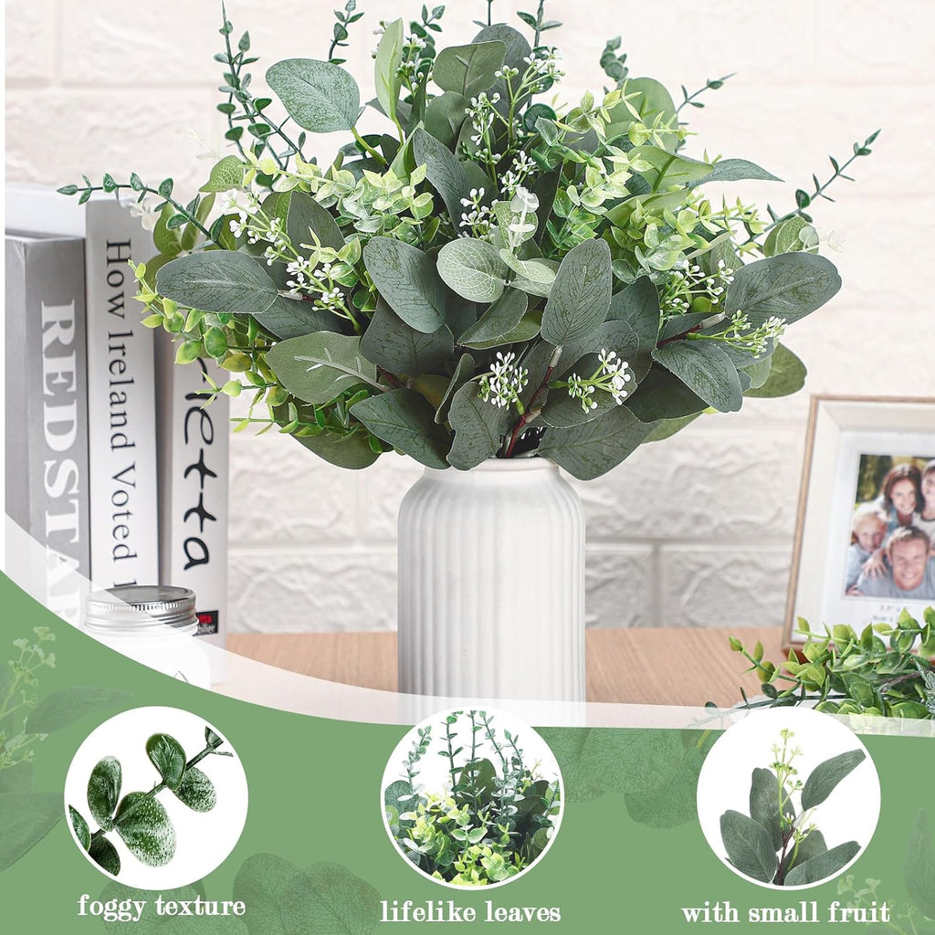 Ceenna 200 Pcs 6 Kinds Mixed Eucalyptus Leaves Stems Bulk Artificial Eucalyptus Leaves Sprays Silver Dollar Faux Greenery Picks Bundle for Wedding Vase Floral Arrangement Decor