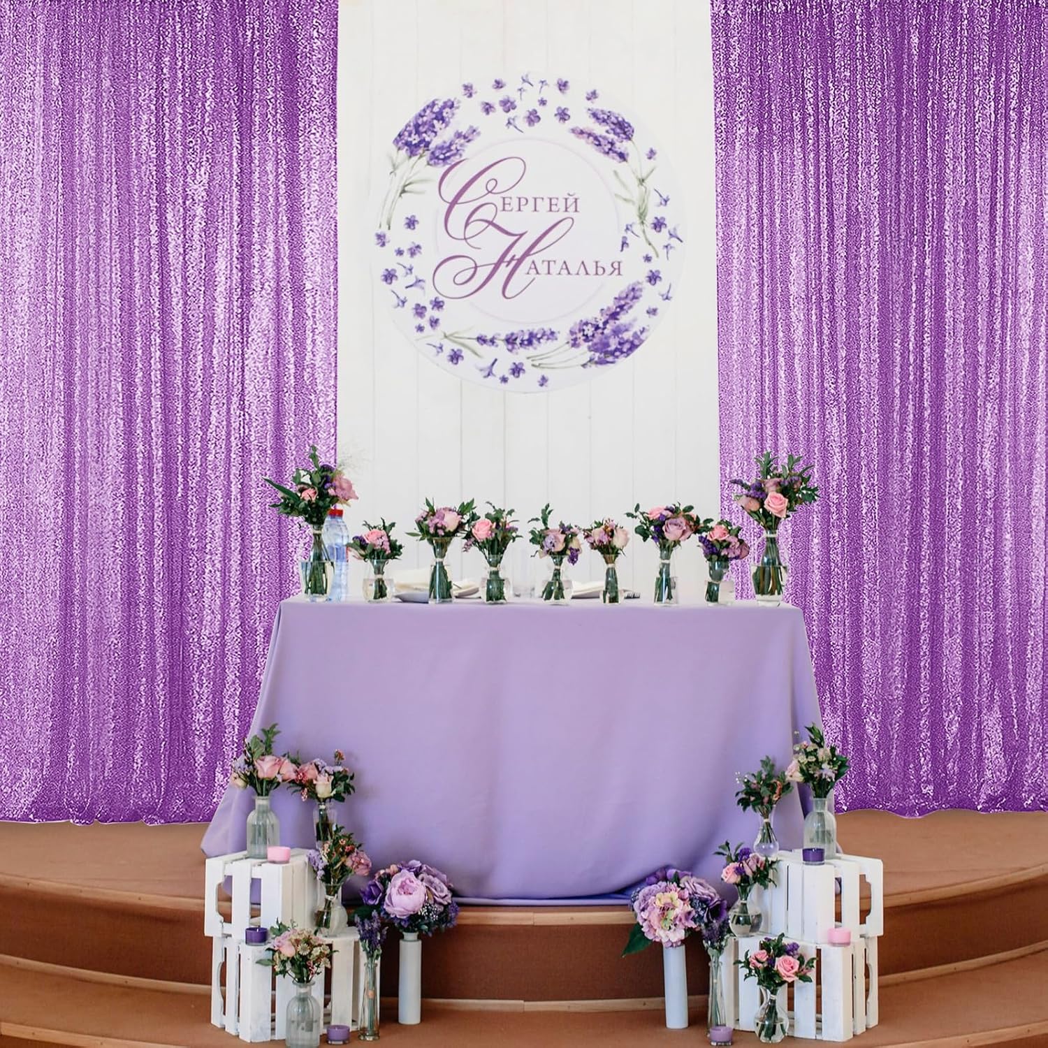 Sugargirl Lavender Purple Sequin Backdrop Curtain 2 Panels 2FTx8FT Glitter Lavender Background Drapes Sparkle Photography Backdrop for Party Wedding Birthday Wall Decoration