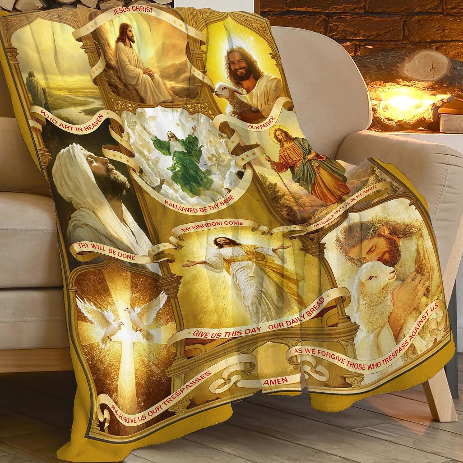 Jesus Blanket Christian Religious Faith Bible Verse Healing Prayer Throw Inspirational Scripture Catholic Spiritual Gifts for Men Women Adults Cozy Plush Fluffy Fuzzy Fleece Blanket Decor 60''X80''