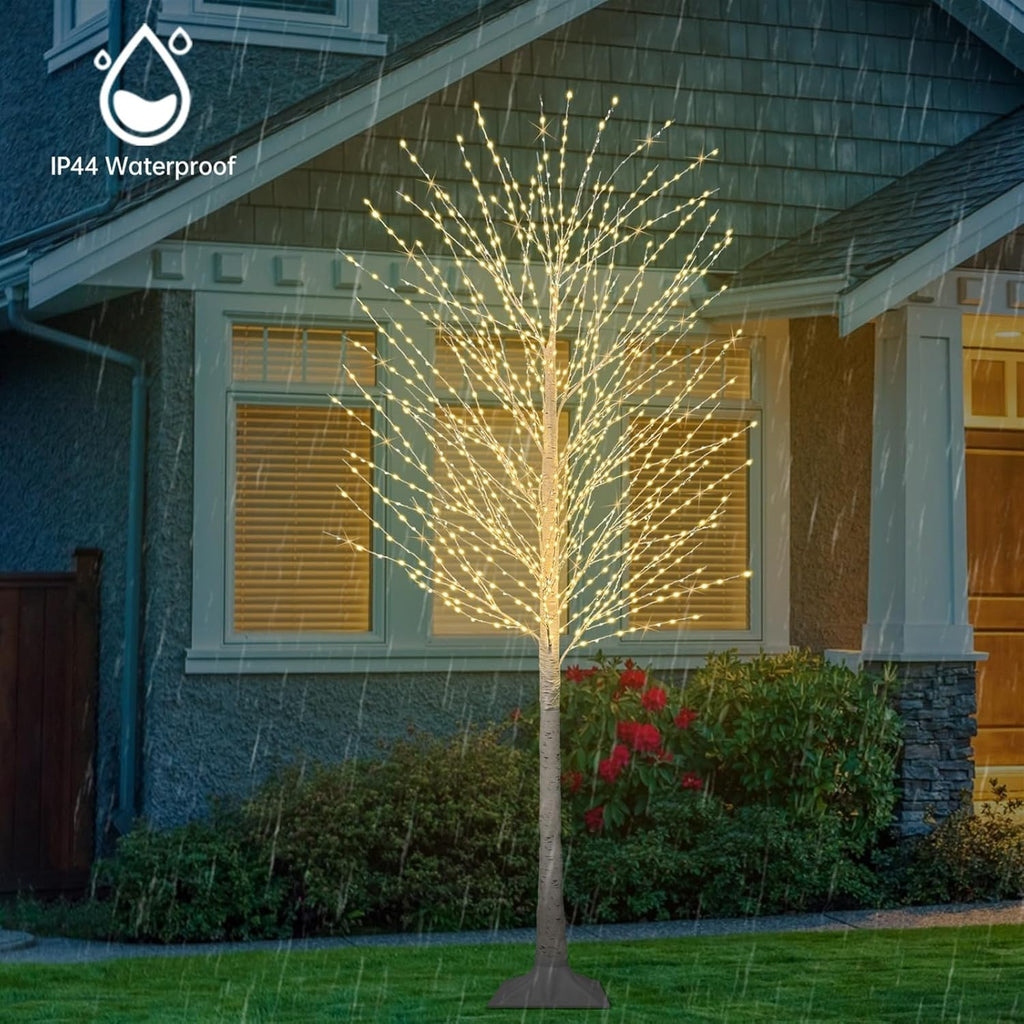 7FT Lighted Birch Tree with 1200 LED Warm White Lights, 8 Twinkle Modes, Timer, Dimmable Artificial Light Up Twig Christmas Tree for Indoor Outdoor Xmas Holiday Party Decor