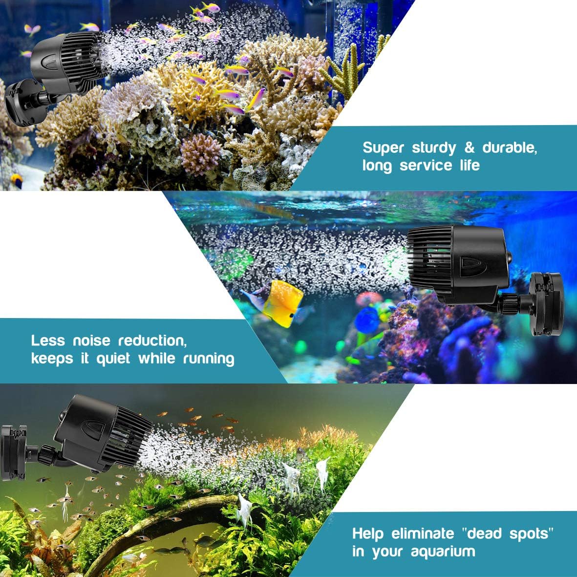 AQQA Wave Maker Pump, 2100GPH Aquarium Circulation Pump 360 Degree Rotatable Submersible Powerhead Pump with Magnet Suction Base for Marine and Freshwater Aquariums (15W)