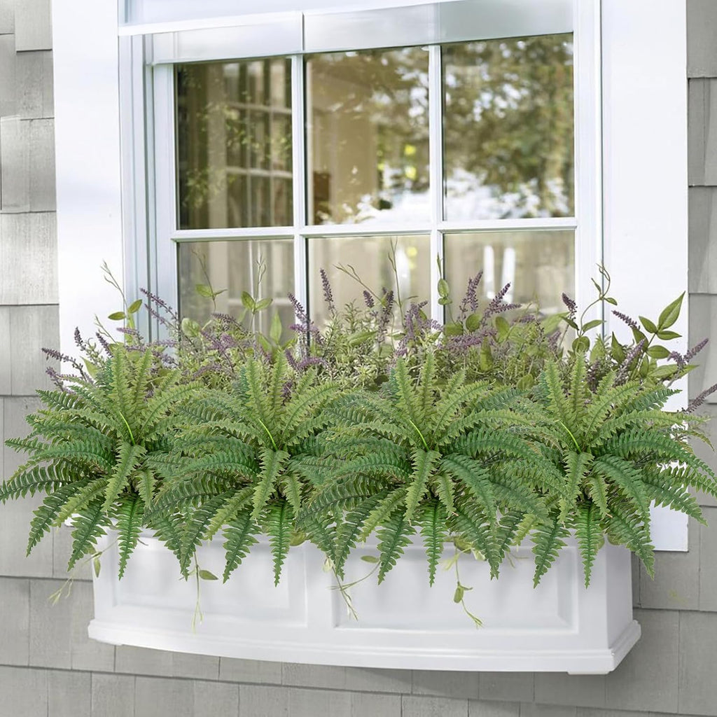 Ferns Artificial Plants Set of 2 Large Faux Ferns for Outdoor Planter 23.6" Dia. Realistic Potted | Hanging Boston Fern | Fake Shrubs for Home Garden Porch Farmhouse Decor
