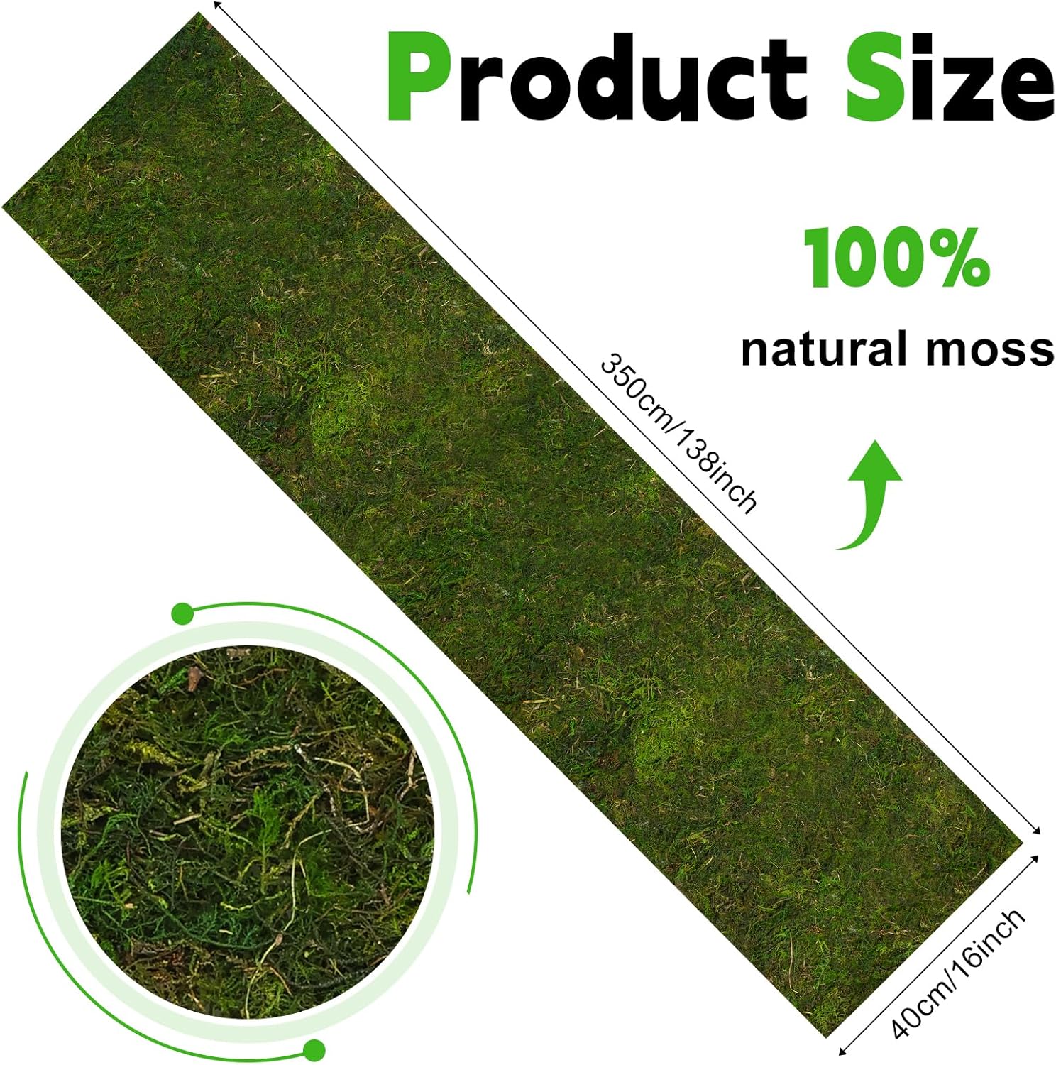 138'' x 16'' Dried Moss Roll for Crafts, Moss Table Runner, Preserved Green Mossy Sheet Mat for Wedding Party Table Woodland Garden Fairy Decor