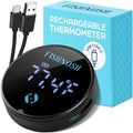 FISHNOSH Aquarium Thermometer | Rechargeable USB Type-C Fish Tank Thermometer w/Glowing Digits, Battery Indicator, Smart Sensor Positioning | 2.5” x 0.5” Fish Tank Temperature Gauge w/Charging Cable
