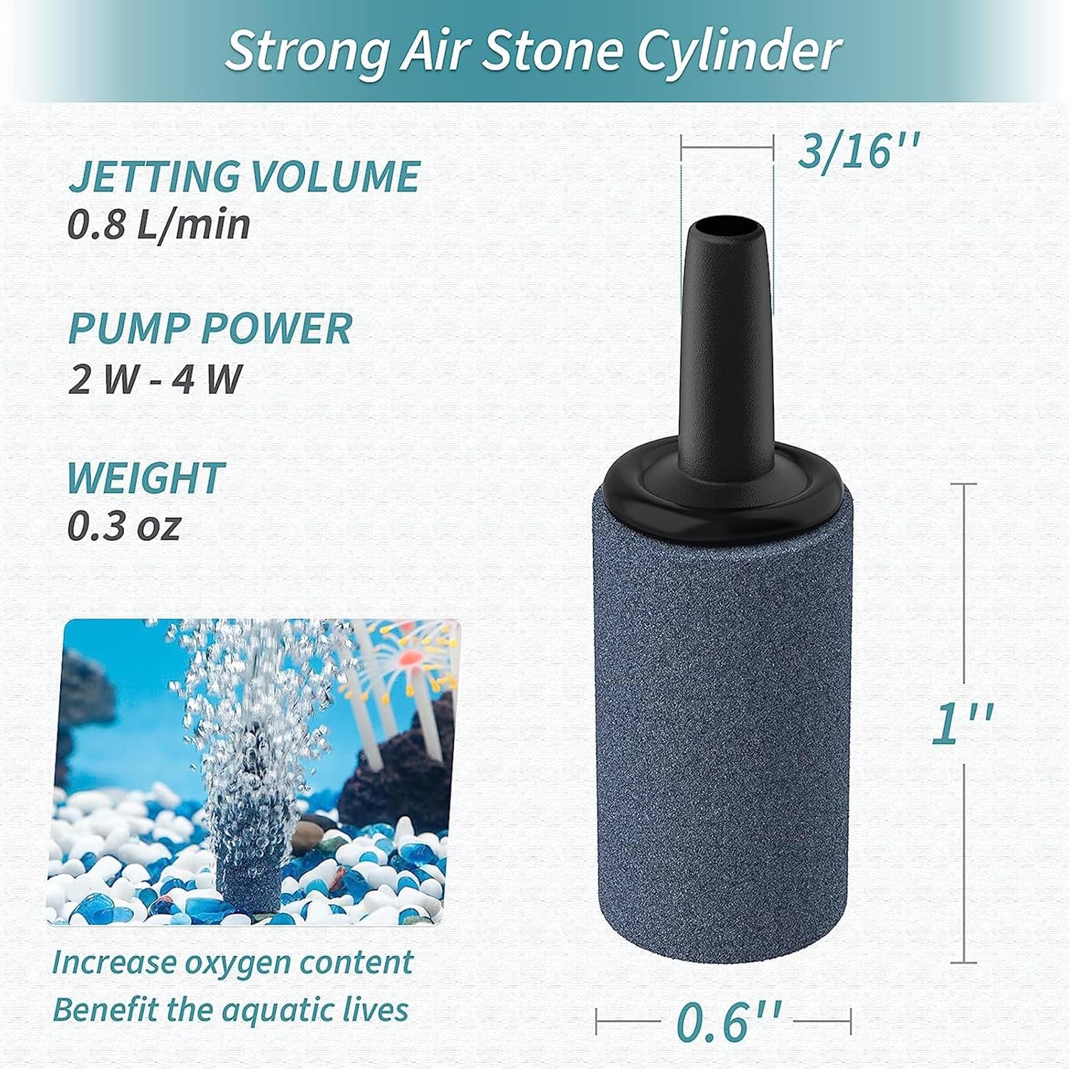 Pawfly Aquarium 1 Inch Air Stone Cylinder Grey Bubble Diffuser Oxygen Aerator Stone for Nano Air Pumps Small Buckets and Fish Tanks, 50 Pack