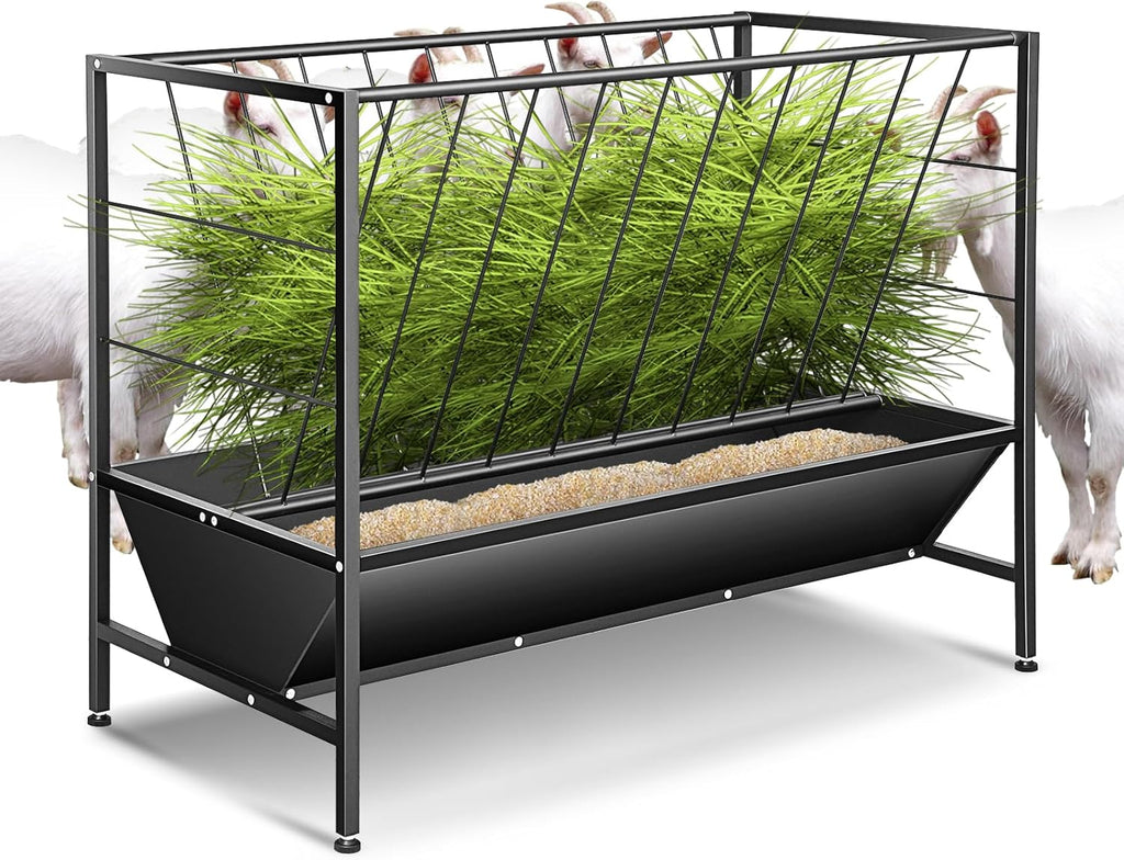 RYFT 2 in 1 Pasture Hay Feeder 45 Gallon Livestock Feed Trough with 24 Gallon Feed Pan, Hay Grain Livestock Feeder for Sheep, Calf, Cow and Horse