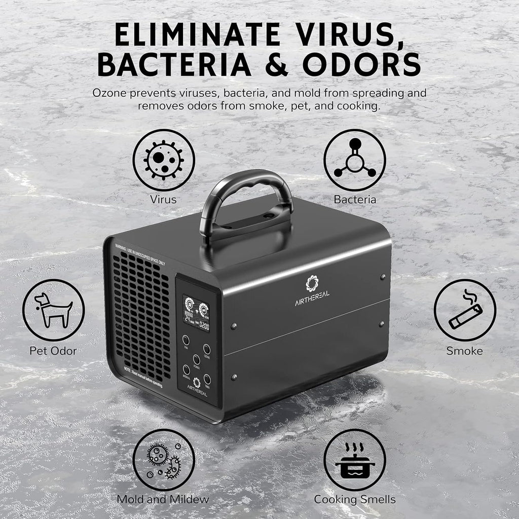 Airthereal MA10K-PRO SMART WiFi Ozone Generator - High Ozone Output Capacity Ozonator- Odor Remover, Deodorizer, Sterilizer - Adjustable Output and Timer Settings for Any Size Room - Black
