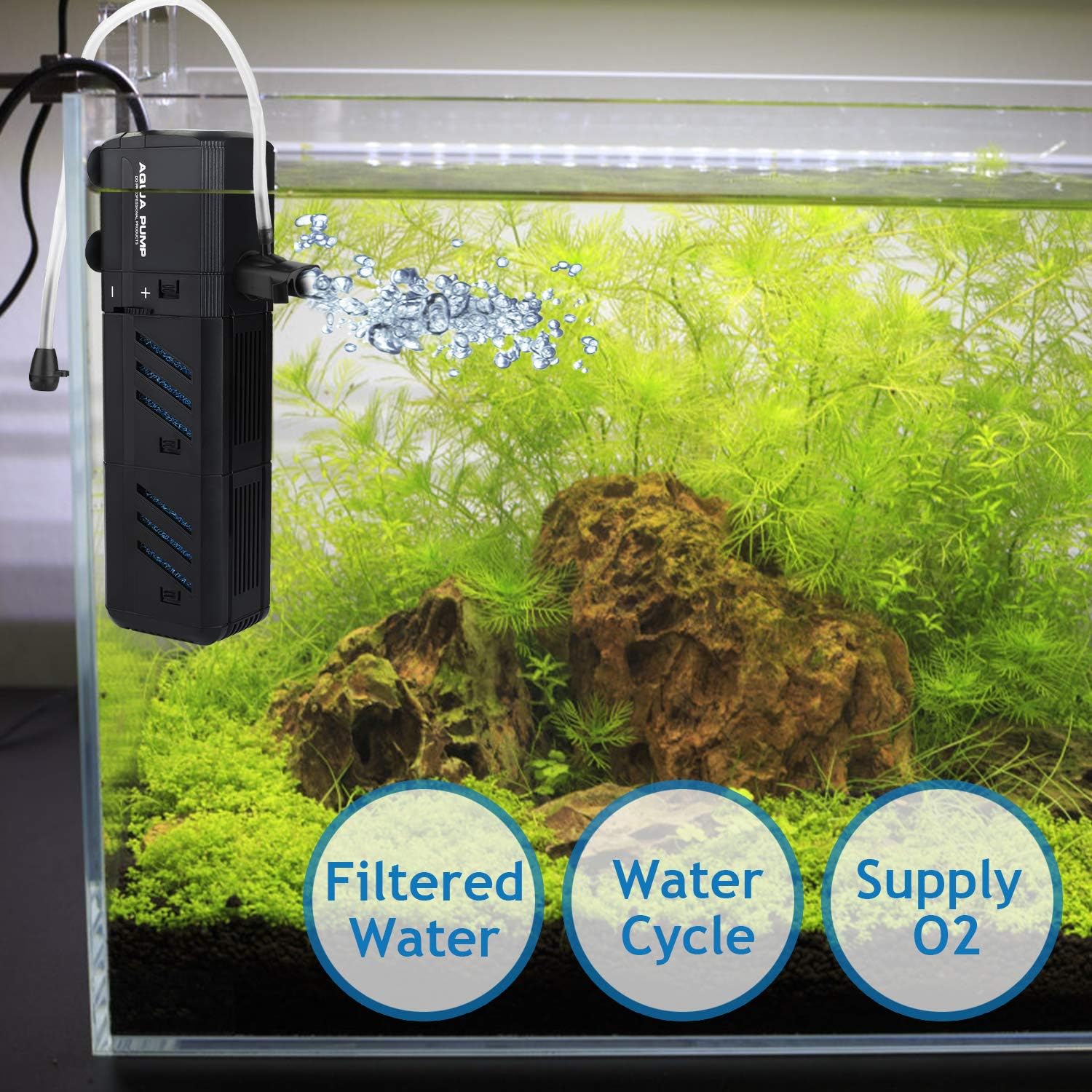 Submersible Aquarium Internal Filter 8W, Adjustable Fish Tank Filter with 200 GPH Water Pump for 10-50 Gallon Fish Tank Black