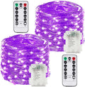 2 Pack 100LED Christmas Battery Operated Fairy Lights with Remote, 8 Modes String Lights with Timer, Dimmable, Memory Function, Waterproof Twinkle Lights for Outdoor Indoor Christmas Decor(Purple)