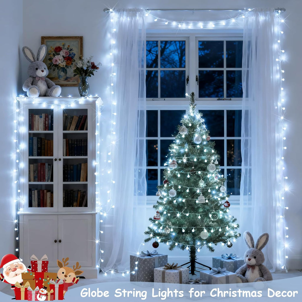 JMEXSUSS 100 LED White Christmas Lights Indoor, Connectable Globe String Lights Plug in with Remote, 33 ft 8 Modes Fairy Light Outdoor for Bedroom Room Party Tree Christmas Decorations