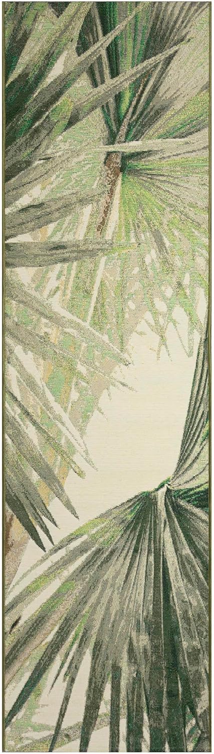 Liora Manne Marina Indoor/Outdoor Power Loomed Synthetic Blend Low Profile Area Rug - Transitional Graphic Botanical Beach Colorful (Palm Fan Green) (1'11" x 7'6")