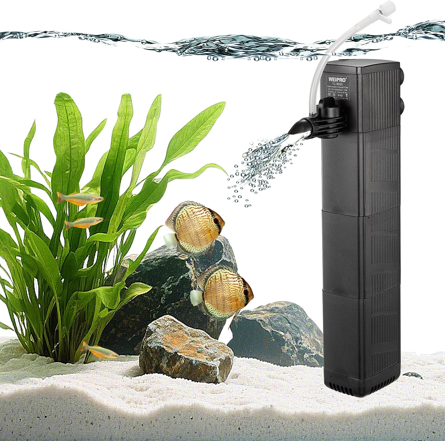 Internal Fish Tank Filter with 3-Stage Biochemical Sponge Filtration, 10W Adjustable Water Flow Submersible Aquarium Filter Pump for 20 ~ 40 Gal Freshwater or 15 ~ 25 Gal Saltwater, TC-900C(190GPH)