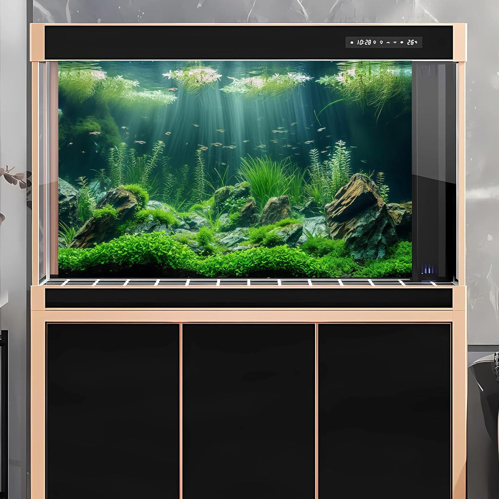 Underwater Aquarium Background Lush Green Aquatic Plants Fish Tank Background Rocks Stones with Moss Under The Sea Terrarium Background Tropical Underwater World Theme Aquarium Backdrop 48x24in