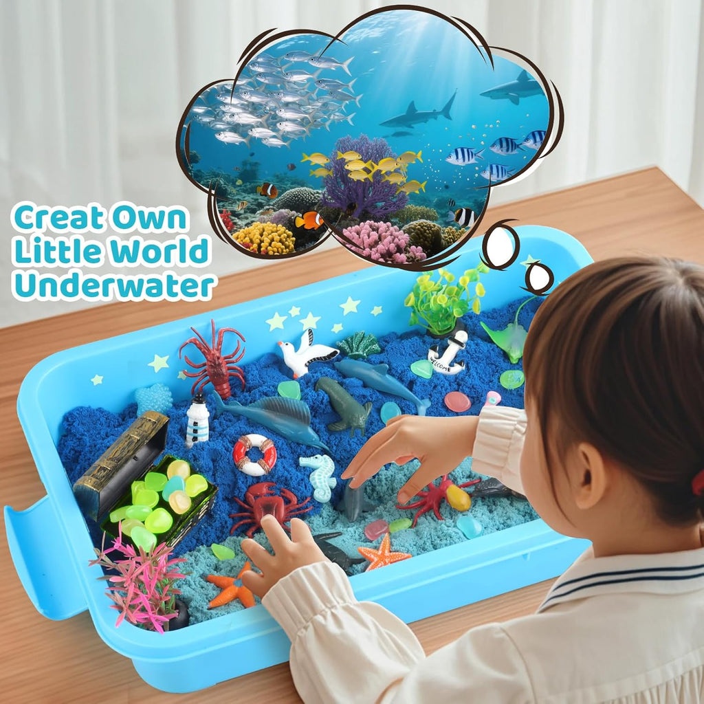 Ocean Sensory Bin - Sea Animals Toys for Kids 3-5, Sensory Bin Sand Gifts for Toddler 3-4, Ocean Toys Sensory Sand for Boys Girls Birthday 3 4 5 6 7 8 Year Old