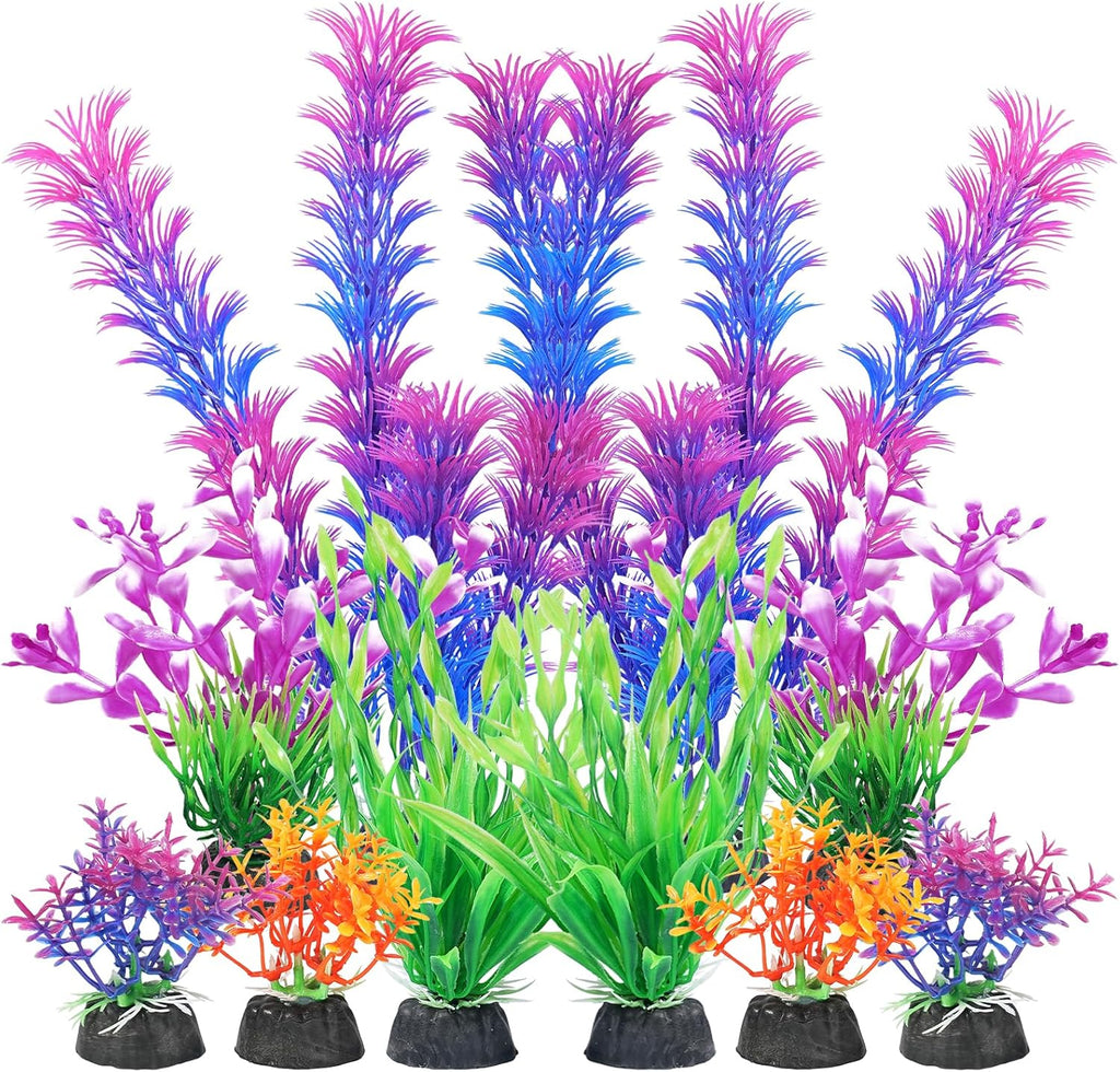 AQUANEAT Artificial Fish Tank Plants, Aquarium Decorations, Purple Plastic Accessories, 10pcs