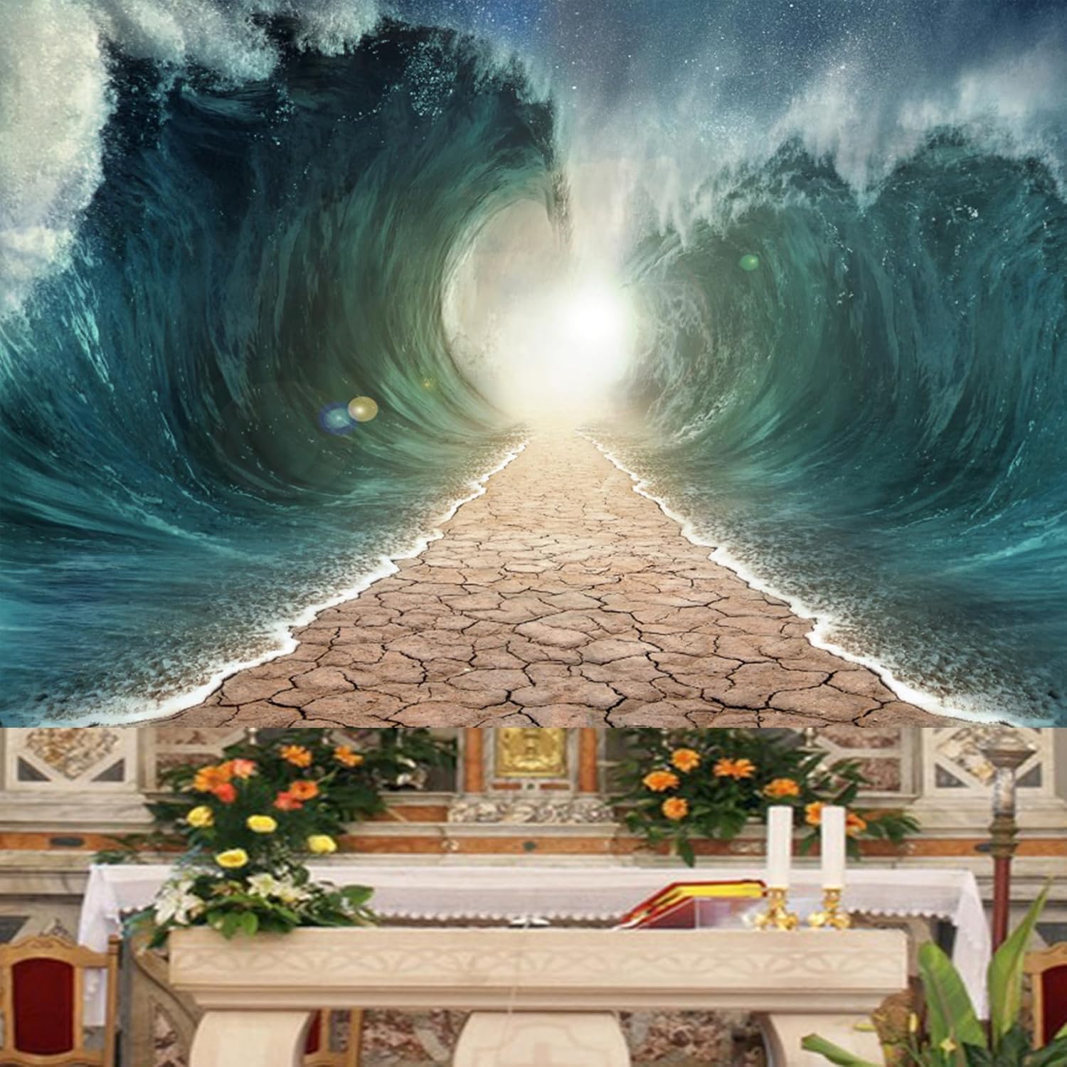 Baocicco 10x8ft Moses Divided Sea Pathway Backdrops Photography Background Judaism Catholic Christian Church Religion Backdrop Holiday Holy Day Religious Belief Easter Polyester Photo Studio Props