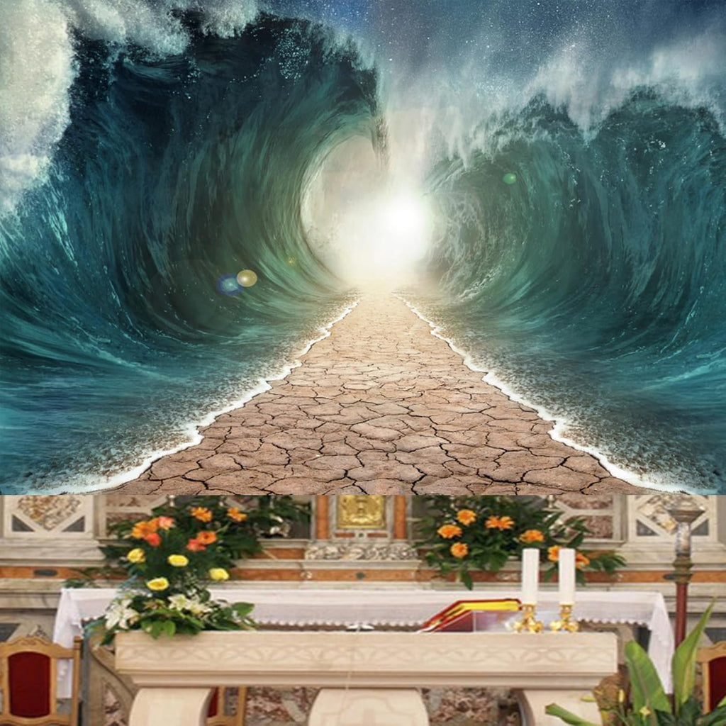 Baocicco 6x4ft Moses Divided Sea Pathway Backdrops Photography Background Judaism Catholic Christian Church Religion Backdrop Holiday Holy Day Religious Belief Easter Polyester Photo Studio Props