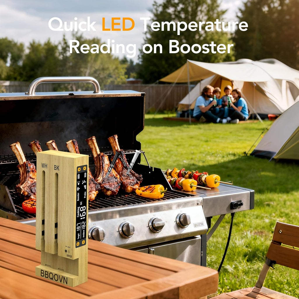 WIFI Wireless Meat Thermometer Unlimited Range 7 NIST Certified Accuracy Sensors Sub-1G(10X Stronger than Bluetooth)APP&Magnetic Smart Digital Base for BBQ,Oven,Smoker,Grill (2, black, small)