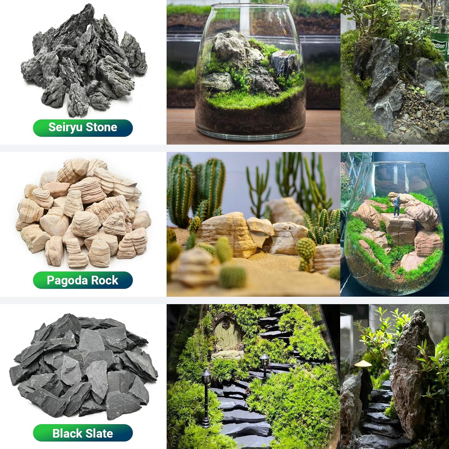 Natural Rocks Slate Stone 1-2 Inches Decorative Stones for Miniature Landscaping,Fairy Gardens,Bonsai,DIY Crafts,Aquariums & Reptile Terrariums-1lb