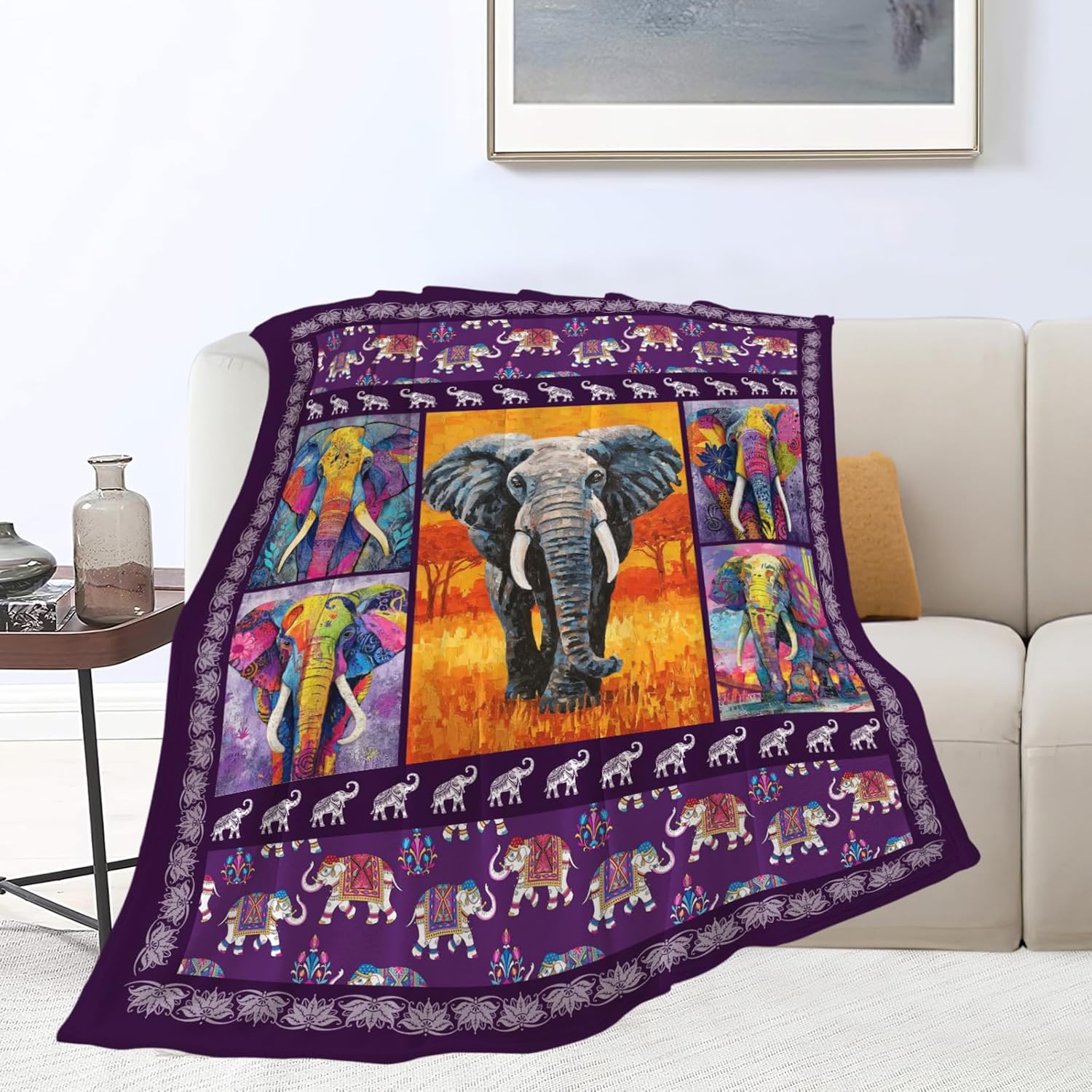 Elephant Throw Blanket Elephant Stuff Gifts for Kids Girls Boys Adults Women Men Soft Cozy Warm Plush Fluffy Fuzzy Fleece Blanket Decor 40''X50''