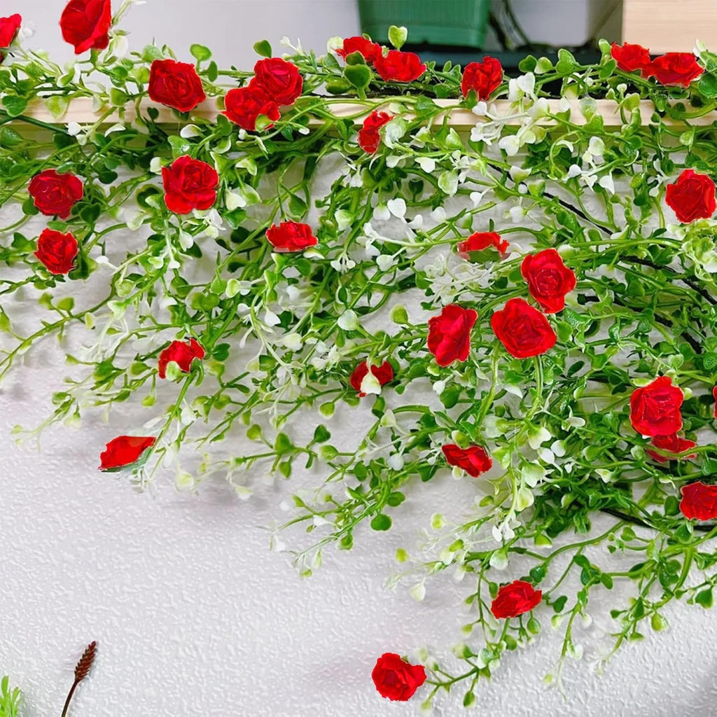 Warmtree Realistic Miniature Artificial Rose Vines Cute Flower Decorations DIY Mini Model Railway Fairy Garden Architecture Diorama Scenery Landscape Layout (Red)