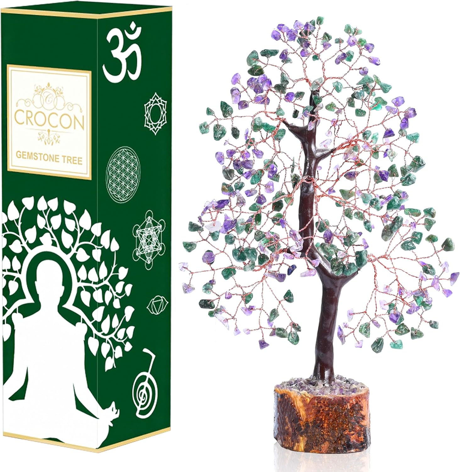 Amethyst & Green Aventurine Crystal Tree Gemstone Tree of Life Chakra Bonsai Tree for Room & Office Decor Spiritual Gift Meditation Birthday Gift for Women Mom her Sister Housewarming Gifts Home