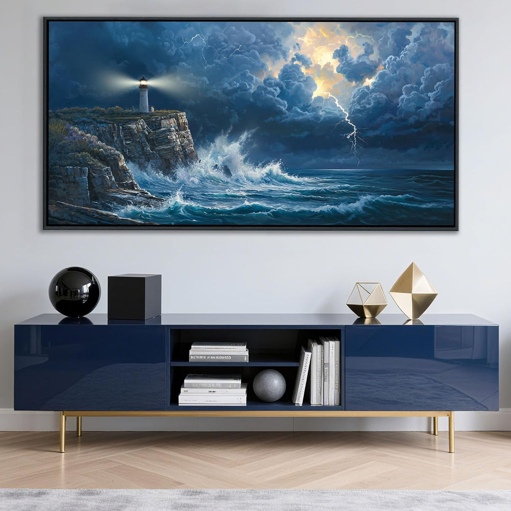 YDYSUNE Large Wall Art- Coastal Canvas Wall Decor Painting Navy Blue Picture ocean decor Lighthouse Artwork for Dining Room,Living Room,Bedroom Decoration Size 29x58 Inches