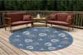 Liora Manne CARMEL Indoor/Outdoor Power Loomed Synthetic Blend Low Profile Area Rug - Transitional Coastal Seashell Decorative (Shells Navy) (7'10" Round)