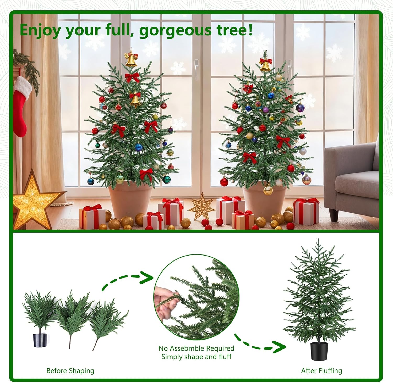 3FT Artificial Norfolk Pine Tree, Realistic UV Rated Shrubs Fake Potted Plants, Faux Trees Bushes for Christmas Decorations Outdoor Indoor Home Front Porch Decor