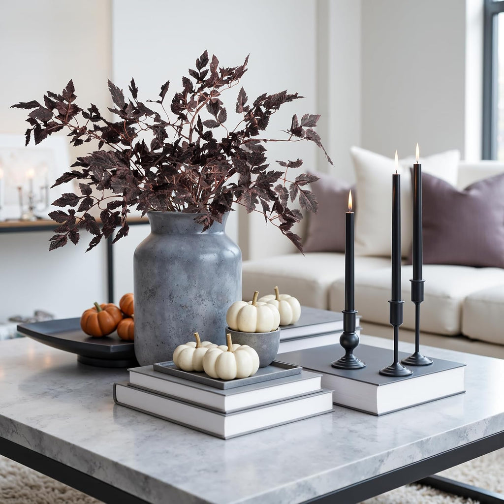 Artificial Cimicifuga Plant Leaf Fake Plants 4PCS Fall Stems for Vases 23.6In Fake Leaves Silk Plants for Fall Decorations for Home Dining Table, Wedding, Fireplace Decor No vase