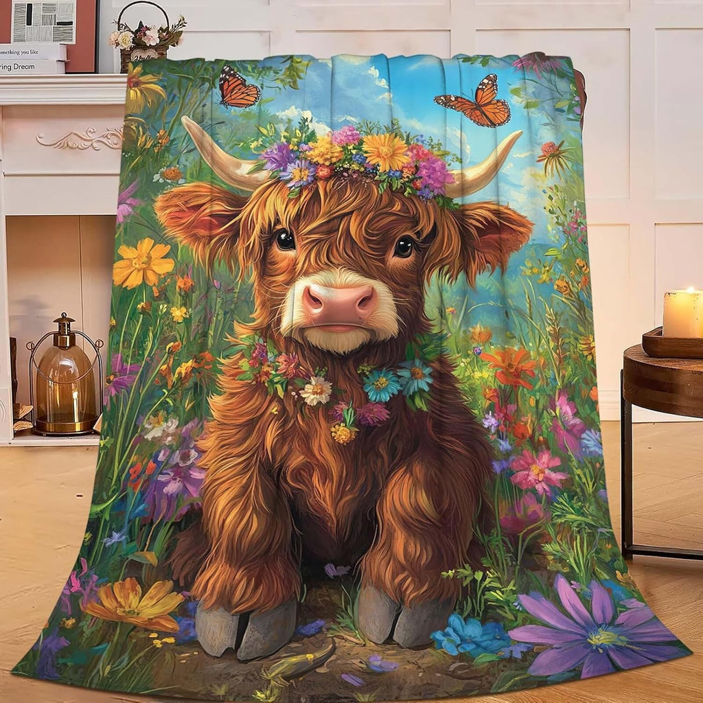 Highland Cow Throw Blanket Highland Cattle Stuff Gifts for Kids Girls Boys Adults Women Man Soft Cozy Warm Plush Fluffy Fuzzy Fleece Blanket Decor 50''X60''