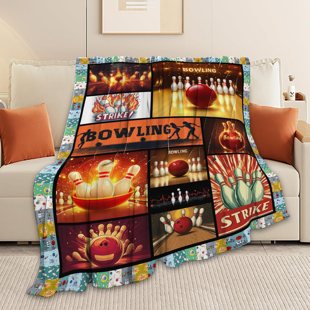 Bowling Blanket Bowling Throw Blanket Gifts for Bowling Lovers Women Men Boys Girls Kids Adults Super Soft Cozy Plush Fluffy Fuzzy Fleece Blanket Home Decor 50''X60''