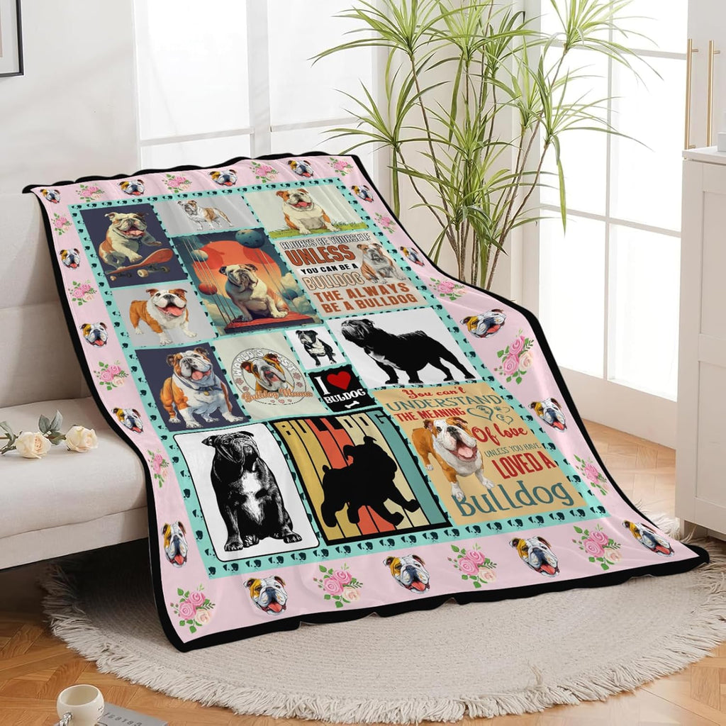 English Bulldog Throw Blanket English Bulldog Puppy Stuff Gifts for Dog Lover Kids Girls Boys Adults Women Men Soft Cozy Warm Plush Fluffy Fuzzy Fleece Blanket Decor 40''X50''