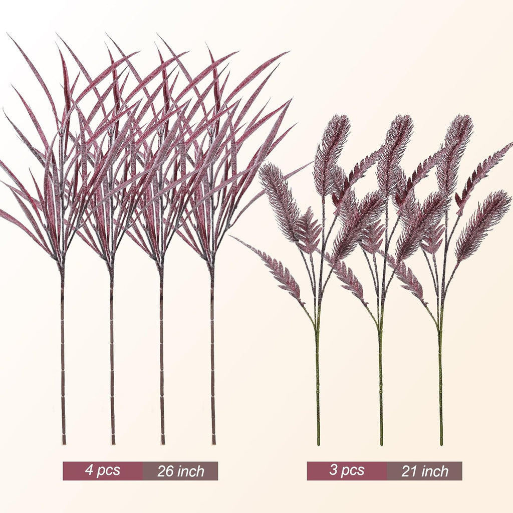 7 PCS Christmas Stems for Vases, 26 in Faux Stems Fake Plants Winter Stem Greenery Branches Fake Leaves Faux Foliage for DIY Craft Garland Home Kitchen Office Indoor Centerpiece Table Decor, Purple