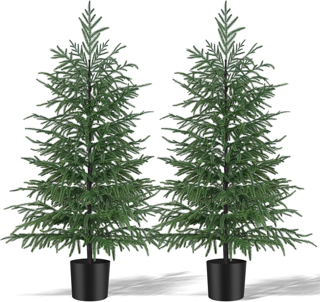 2 Pack 4FT Artificial Norfolk Pine Tree, Realistic UV Rated Shrubs Fake Potted Plants Faux Bushes for Christmas Decorations Outdoor Indoor Home Front Porch Decor