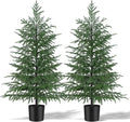 2 Pack 4FT Artificial Norfolk Pine Tree, Realistic UV Rated Shrubs Fake Potted Plants Faux Bushes for Christmas Decorations Outdoor Indoor Home Front Porch Decor